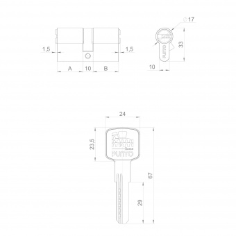 Цилиндровый механизм Z3000Key80(30+10+40) BL черный